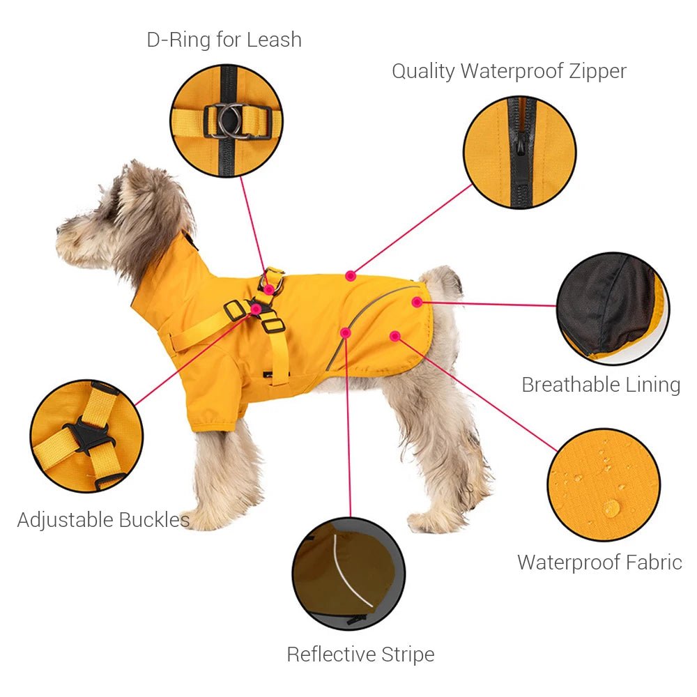 Reflective Waterproof Dog Rain Jacket with Harness for Jungle Camping - PetLiveliest - PetLiveliest